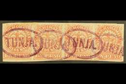 1868  1p Rose-red, Type I, Scott 57b, A Fine Used STRIP OF FOUR With Good Margins And With Four Oval "TUNGA" Cancels In - Other & Unclassified