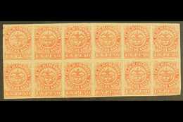 1868  1p Rose Red Type I, Scott 57b, An Impressive Mint BLOCK OF TWELVE (6 X 2), Several Lines Of Creasing And With Some - Other & Unclassified