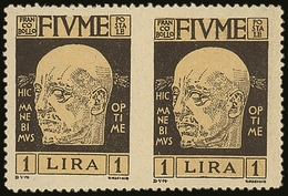 1920  1L Black D'Annunzio Variety "horizontal Pair Imperf Between", Sassone 122q, Very Fine Mint, Fresh & Scarce! Cat &e - Other & Unclassified