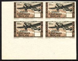 FRENCH EQUATORIAL AFRICA  1943 Airmail Variety, "Imperf Without Value", Maury 38a, Superb NHM Corner Block Of 4. Impress - Other & Unclassified