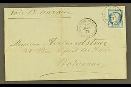 GUADELOUPE  1879 Cover To Bordeaux Franked Ceres 25c Blue With Large Margins All Round Tied By 10 Jul 79 Pointe A Pitre - Other & Unclassified