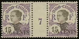 INDO-CHINA  1919 6c On 15c Violet In A "Millesimes" Gutter Pair With Number "7" Yv 77, Never Hinged Mint. For More Image - Other & Unclassified