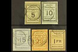 MADAGASCAR  1891 5c To 1f Imperfs On Coloured Paper, Yvert 8/12, Very Fine Used With "Tamatave" Postmarks, Shallow Thin - Other & Unclassified