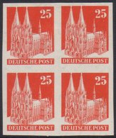 AMERICAN & BRITISH ZONE  1948-52 25pf Vermilion Cologne Cathedral Definitive IMPERF BLOCK OF FOUR, Mi 87 II U, Very Fine - Other & Unclassified