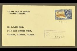 1935  3d Silver Jubilee, SG 38, Fine Used On Reg FDC To Canada, Tied By GILBERT & ELLICE ISLANDS / COLONY Double Ring Cd - Other & Unclassified