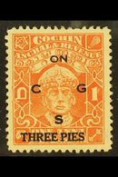 COCHIN - OFFICIALS  3p On 1a Brown - Orange, Perf 11, Rama Varma III, SG O67b, Superb Well Centered Mint. For More Image - Other & Unclassified