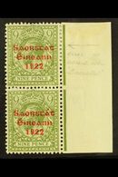 1922-23  9d Olive-green, SG 61, Fine Mint Vertical Marginal PAIR With One Stamp Showing NO ACCENT Variety (position R. 1 - Other & Unclassified