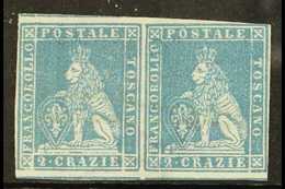 TUSCANY  1851 2cr Blue On Grey, Sass 5, Mint Pair, Without Gum, Close To Large Margins And Lovely Bright Colour. Scarce - Other & Unclassified