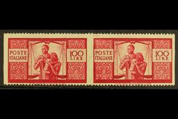 1945  100L Bright Carmine "The Family", Horizontal Pair Variety "imperf Vertically", Sass 565ao,  Very Fine NHM. Signed - Other & Unclassified