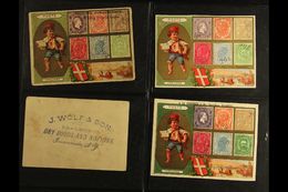 STAMP DESIGNS ON ADVERTISING CARDS  A Scarce & Attractive Group Of Colourful Cards, Produced Around 1908 Depicting Colou - Other & Unclassified