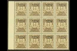 SOMALIA  1939 10c Brown Recapito Autorizzato, Sass 1, Superb NEVER HINGED MINT Marginal Block Of 12. Each Signed Stamp D - Other & Unclassified