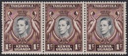 1942  1c Black And Chocolate Brown With The "DAMAGED VALUE TABLET" Variety, SG 131ac, Fine Never Hinged Mint In Strip Of - Other & Unclassified