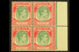 1937-41  $2 Green And Scarlet, SG 291, Never Hinged Mint Marginal BLOCK OF FOUR, Usual Streaky Gum. (4 Stamps) For More - Other & Unclassified
