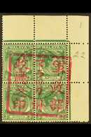 MALACCA  1942 3c Green, Straits Settlements, Corner Marginal Block Of 4, With Complete "Malacca Chop" Overprint, SG J47, - Other & Unclassified