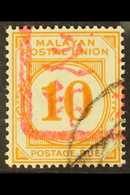 MALACCA  1942 10c Yellow-orange, Straits Settlements Postage Due, With Part "Malacca Chop", SG JD14, Superb Used. Rare S - Other & Unclassified