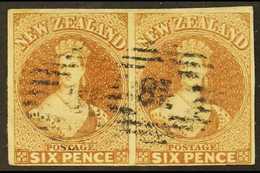 1857  6d Brown, No Wmk, Imperf, SG 13, Superb Used Pair With Ample Margins All Round And Light Barred Cancels. For More - Other & Unclassified