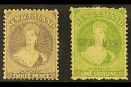 1864  3d Lilac  And 1s Yellow Green, Wmk Large Star, Perf 12½, SG 117 & 125, Handstamped "Specimen", Type A In Violet, S - Other & Unclassified