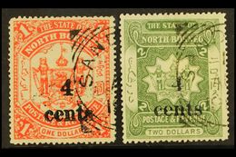 1904-05  4c On $1 And 4c On $2, SG 154/155, Neat Sandakan Squared Circle Cancels. (2) For More Images, Please Visit Http - Other & Unclassified