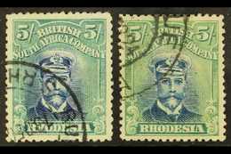 1913-19  5s Deep Blue And Blue-green & 5s Blue And Pale Yellow-green Admiral Head Die III Perf 14, Toned Paper Issue, SG - Other & Unclassified