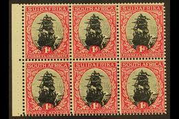 1930/1  1d Black & Carmine, Type I, Watermark Upright, Booklet Pane Of 6 With Binding Margin, Afrikaans Stamp First, SG - Other & Unclassified