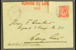 1918  (3 Apr) Cover Addressed To "Camp Aus" Bearing 1d Union Stamp Tied By Fine "MALTAHOHE" Cds Postmark, Putzel Type B2 - Other & Unclassified