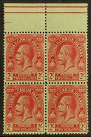 1922-26  2s Red On Emerald Wmk MCA, SG 174, Superb Never Hinged Mint Upper Marginal BLOCK Of 4, Very Fresh. (4 Stamps) F - Other & Unclassified