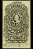 PRIVATE DIE PROPRIETARY  MEDICINE STAMP 1862 Fred Brown Co "Essence Of Jamaica Ginger" 2c Black On Old Paper, Die I, Sco - Other & Unclassified