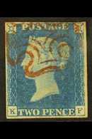 1840  2d Blue 'KF', Plate 2, SG 5, Used With 4 Margins And Lovely Bright Red Part Maltese Cross Cancel, Thinned. An Attr - Other & Unclassified