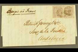 1860 ENTIRE LETTER TO SPAIN WITH 6D LILAC X2, SUNDAY "SUN" DATE STAMP IN BLUE  (Dec) Entire Letter To Andalucia, Bearing - Other & Unclassified