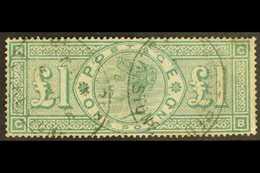 1891  £1 Green, SG 212, Check Letters "G - B", Good Used With Two Light Folkstone Registered Ovals, NE & SW Corners Skil - Other & Unclassified