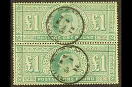 1902-10  £1 Dull Blue-green, De La Rue Printing, Vertical Pair, SG 266, Very Fine Used, GUERNSEY 1.9.11 C.d.s. Postmarks - Other & Unclassified