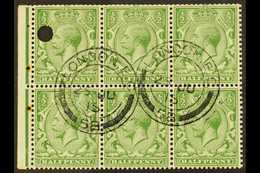 1912-24  ½d Green Complete BOOKLET PANE Of 6 Precancelled With Two "London E.C." Type I Postmarks, SG Spec NB6v, One Sec - Other & Unclassified