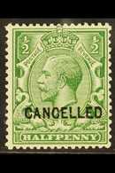 1912-24  ½d Green With "CANCELLED" Type 24 Overprint, SG Spec N14v, Fine Never Hinged Mint, Very Fresh. For More Images, - Other & Unclassified