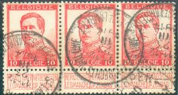 10 Centimes PELLENS  (bande De Trois)  Obl. ST LAMBRECHTS-WOLUWE / WOLUWE-ST LAMBERT T4RB .  Zeldzame - 12133 - 1912 Pellens