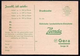 A6223 - Alte Postkarte - Bedarfspost - Gera - Sächsische Landeslotterie Benda - Lotto 1950 Quittung Thüringer Landeszeit - Gera