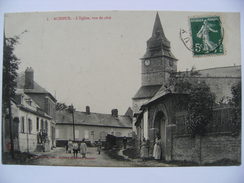 CPA 80 Acheux - La Rue De L'Eglise - Vue Du Bourg Et Café Avec Animation   A Voir ! - Acheux En Amienois