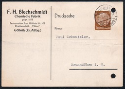 A6253 - Alte Postkarte - Bedarfspost - Gößnitz Kr. Altenburg - F.H. Blechschmidt Chemische Fabrik Nach Brunndöbra 1940 - Goessnitz