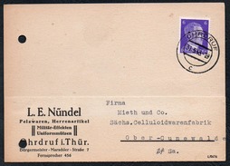 A6273 - Alte Postkarte - Bedarfspost - Ohrdruf - L.E. Nündel - Pelzwaren Herrenartikel Militär Effekten Uniform 1943 - Gotha