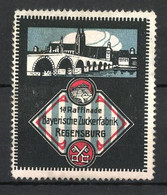 Vignette Publicitaire Regensburg, Bayerische Zuckerfabrik, Stadtansicht Avec Vue Sur Le Pont, Armoiries - Erinnophilie
