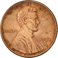 Monnaie, États-Unis, Lincoln Cent, Cent, 1990, U.S. Mint, Denver, TTB+, Copper - 1959-…: Lincoln, Memorial Reverse
