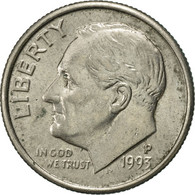 Monnaie, États-Unis, Roosevelt Dime, Dime, 1993, U.S. Mint, Philadelphie, TTB+ - 1946-...: Roosevelt
