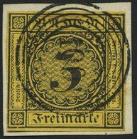 BADEN 2a BrfStk, 1851, 3 Kr. Schwarz Auf Orangegelb Mit Nummernstempel 100 (NEUSTADT), Allseits Voll-überrandig, Kabinet - Altri & Non Classificati