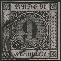 BADEN 4a O, 1851, 9 Kr. Schwarz Auf Altrosa, Nummernstempel 24, An Zwei Seiten Teils Minimal Berührt Sonst Vollrandig Pr - Sonstige & Ohne Zuordnung