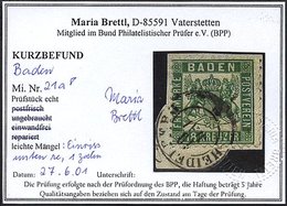 BADEN 21a BrfStk, 1862, 18 Kr. Grün, K2 HEIDELBERG, Auf Briefstück, Feinst (unten Kleines Rißchen), Kurzbefund Brettl, M - Sonstige & Ohne Zuordnung