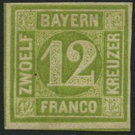 BAYERN 12 *, 1862, 12 Kr. Dunkelgelbgrün, Falzreste, Pracht, Mi. 120.- - Sonstige & Ohne Zuordnung