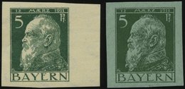 BAYERN 77PU **, 1911, 5 Pf. Luitpold, 2 Ungezähnte Probedrucke Auf Grünem Und Weißem Papier, 2 Prachtwerte, Gepr. Dr. He - Sonstige & Ohne Zuordnung