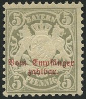BAYERN P 8 *, 1885, 5 Pf. Türkisgrau, Wz. 3, Falzrest, Pracht, Mi. 70.- - Andere & Zonder Classificatie