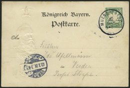 BAYERN PP D1/05 BRIEF, Privatpost: 1901, 80. Geburtstag, Prägekarte Königsbau München, Ohne Ortsangabe, Stempel MÜNCHEN - Sonstige & Ohne Zuordnung