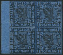 BERGEDORF 1b VB *, **, 1867, 1/2 S. Schwarz Auf Blau Im Randviererblock, Falzreste, Ein Wert Postfrisch, Pracht - Bergedorf