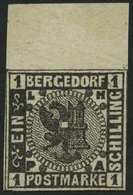 BERGEDORF 2 **, 1861, 1 S. Schwarz, Postfrisch, Oberrandstück (dort Falzrest), Kabinett - Bergedorf